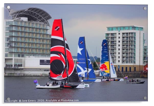 Extreme Sailing Series - Cardiff Harbour  Acrylic by Jane Emery