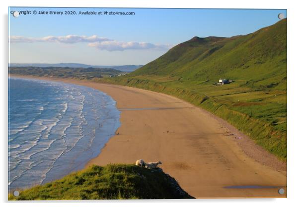 panoramic views of Rhossili Bay Acrylic by Jane Emery