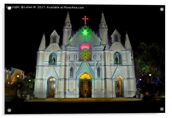 Saint Patrick's Cathedral of Pune on Christmas eve Acrylic by Lalam M