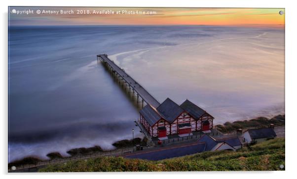 Saltburn on sea Pier Sunrise Acrylic by Antony Burch