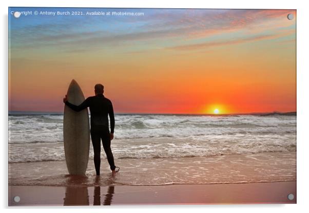 Sunset Surfer Acrylic by Antony Burch