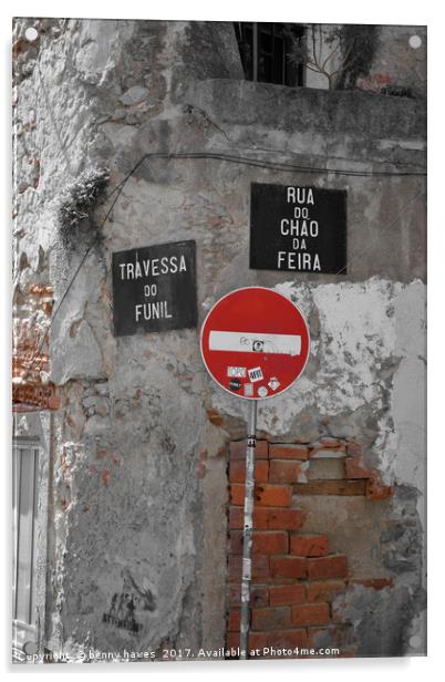 Street Signs in Lisbon Acrylic by benny hawes