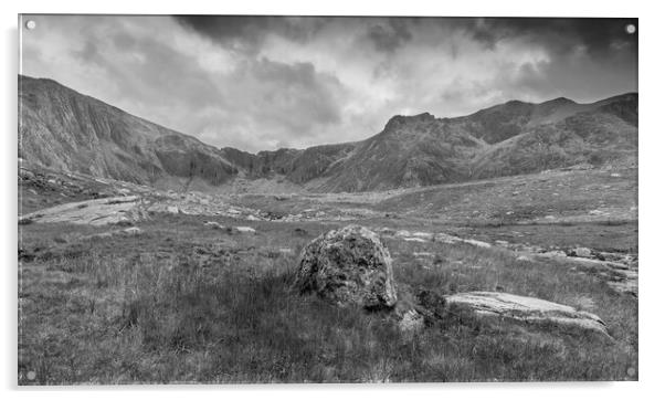 Devil's Kitchen Snowdonia black and white Acrylic by Jonathon barnett