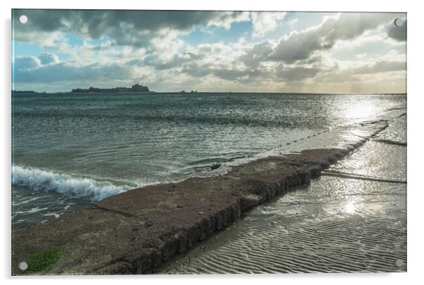 St Helier beach causeway Acrylic by Jonathon barnett