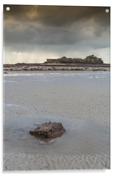 Stormy skies over Elizabeth Castle Acrylic by Jonathon barnett