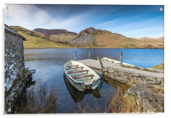 Boats on Llyn y Dywarchen Acrylic by Jonathon barnett