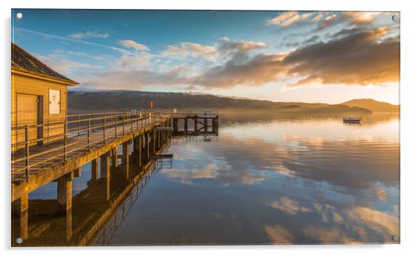 Luss Pier sunrise Loch Lomond Acrylic by Jonathon barnett