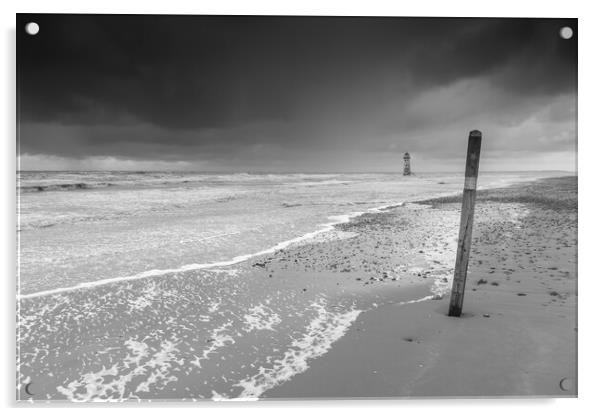 Talacre Beach monochrome North Wales Acrylic by Jonathon barnett