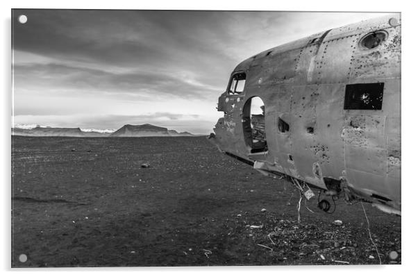 iceland plane wreck monochrome Acrylic by Jonathon barnett