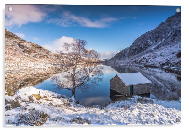 Winter reflection Llyn Ogwen. Acrylic by Jonathon barnett