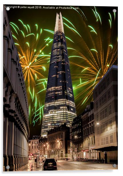  fireworks and the shard Acrylic by peter wyatt