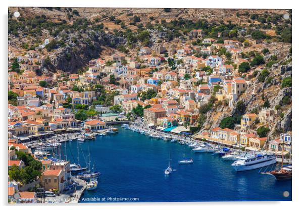 Symi Harbor Greece Acrylic by Rick Bowden