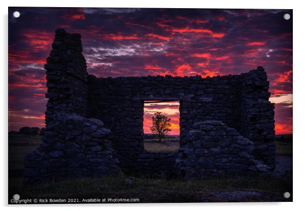Red Sky Through a Stone Window Acrylic by Rick Bowden
