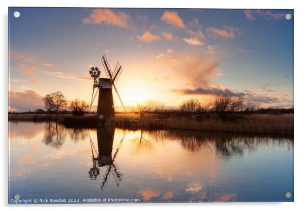 Norfolk Mill At Sunset Acrylic by Rick Bowden