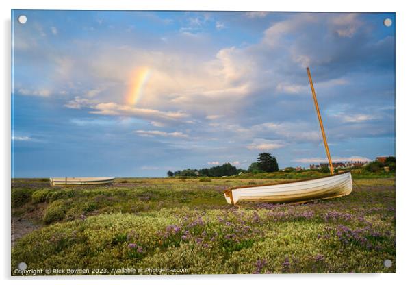 'Rainbow's Embrace on Brancaster Boats' Acrylic by Rick Bowden