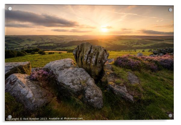 "Beneath Stanage Edge: The Sun-Kissed Knuckle Ston Acrylic by Rick Bowden