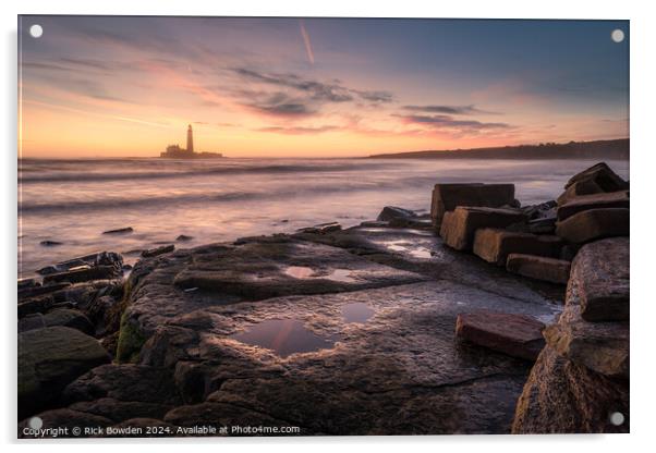 St Mary's Lighthouse Sunrise Acrylic by Rick Bowden