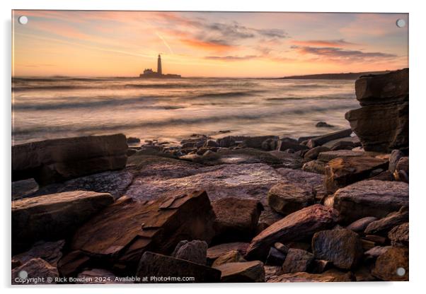 St Mary's Lighthouse Sunrise Acrylic by Rick Bowden