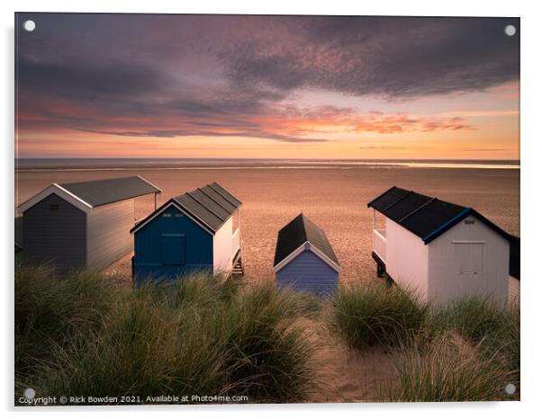 Sunrise at Wells Beach Huts Acrylic by Rick Bowden