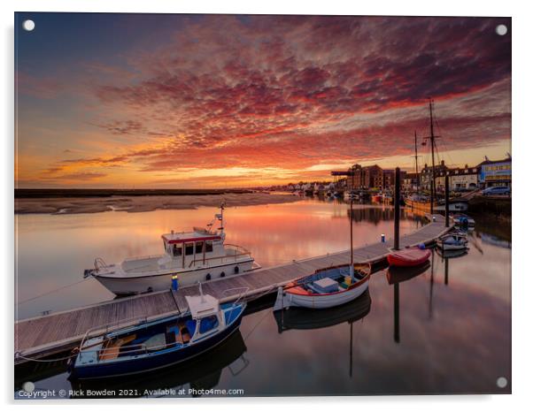 Sunrise over Wells next the Sea Harbour Acrylic by Rick Bowden