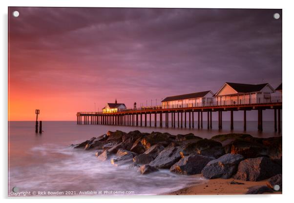 Radiant Sunrise over Southwold Pier Acrylic by Rick Bowden