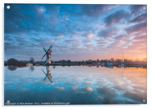 Tranquil Reflections of Thurne Mill Acrylic by Rick Bowden
