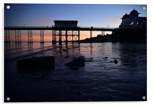 Penarth Pier at Sunset.  Vale of Glamorgan  Acrylic by Jonathan Evans