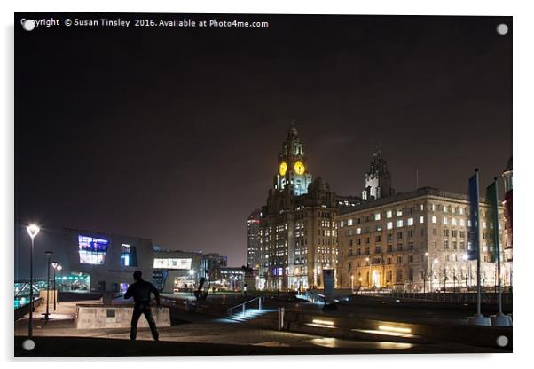 Liver building at night Acrylic by Susan Tinsley