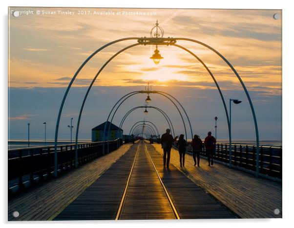 Southport pier at sunset Acrylic by Susan Tinsley