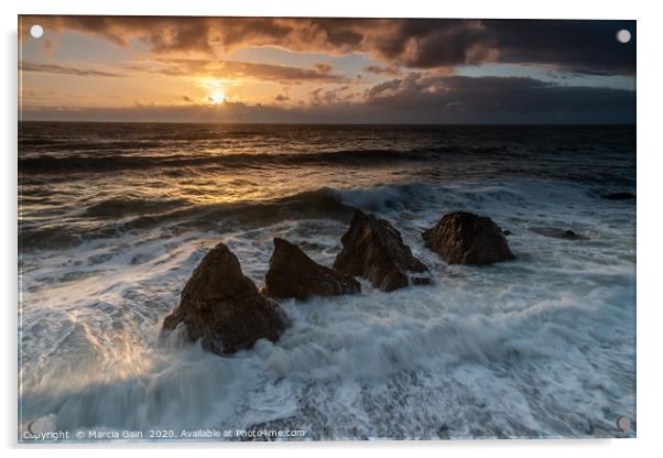 Trow Rocks in South Shields at sunrise Acrylic by Marcia Reay