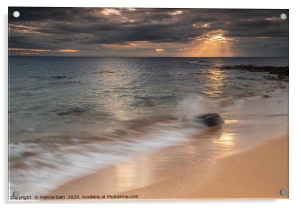 Northumberland coast at sunrise Acrylic by Marcia Reay