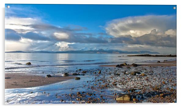 Arran from Seamill Beach Acrylic by Ros Ambrose