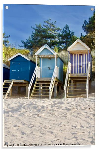 Beach Huts "Sand in My Shoes" Wells-Next-The-Sea Acrylic by Ros Ambrose