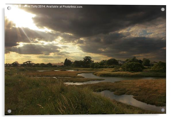 The sun breaks through over the winter saltmarsh Acrylic by James Tully