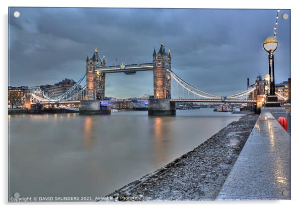 London Tower Bridge and Embankment Acrylic by DAVID SAUNDERS