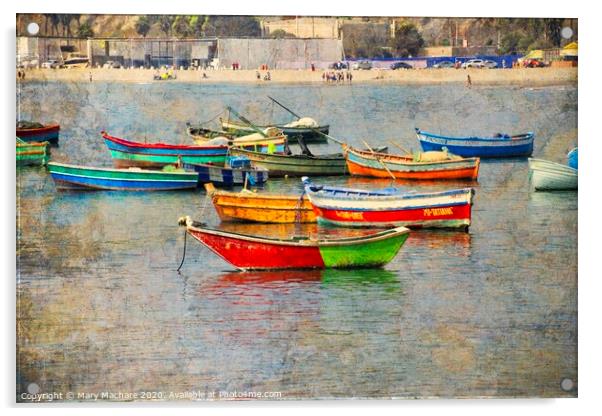 Boats in Chorillos Harbor #1 Acrylic by Mary Machare