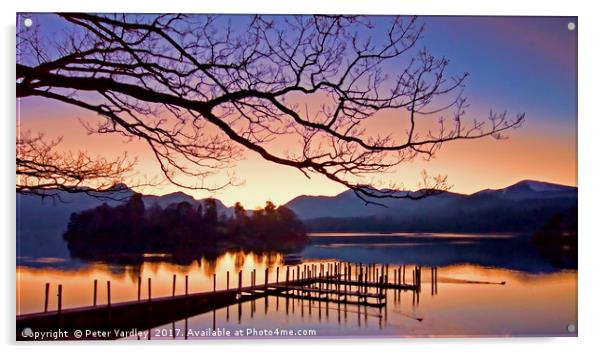 Derwentwater Sunset Acrylic by Peter Yardley