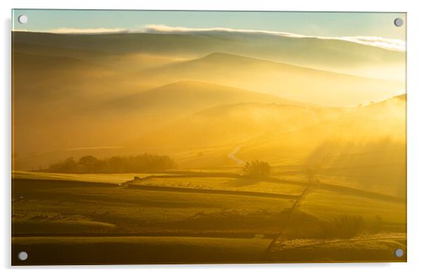 Golden mist in the hills of the High Peak Acrylic by Andrew Kearton