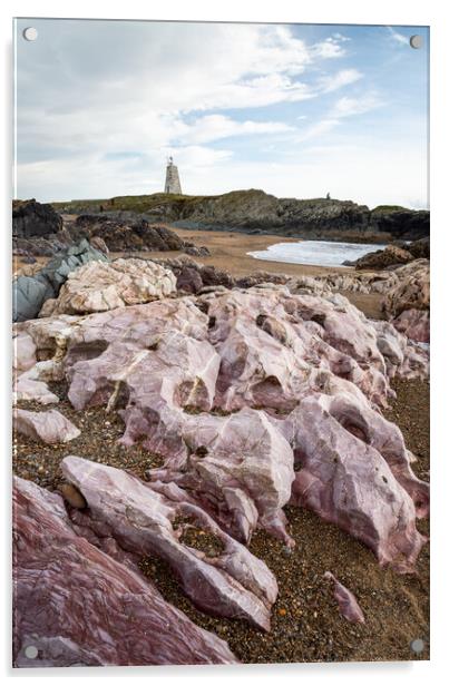 Rock formations at Ynys Llanddwyn, Anglesey Acrylic by Andrew Kearton