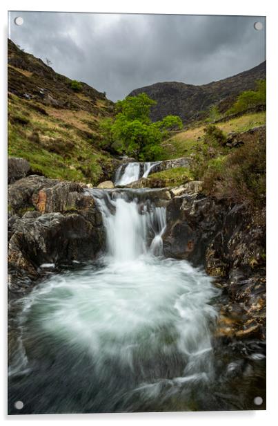 Waterfall in Cwm Llan, Snowdonia, Wales Acrylic by Andrew Kearton