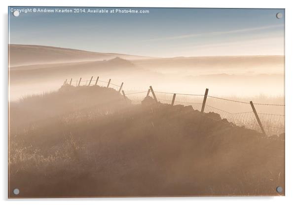 Mist and low sunlight on the moors Acrylic by Andrew Kearton