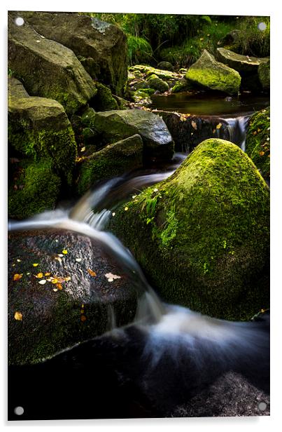 Small waterfall in North Derbyshire Acrylic by Andrew Kearton