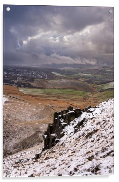 WInter on the hills above Glossop Acrylic by Andrew Kearton
