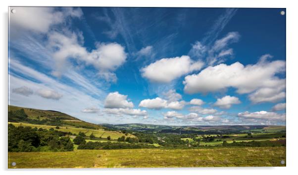 Fluffy clouds over Glossop Acrylic by Andrew Kearton