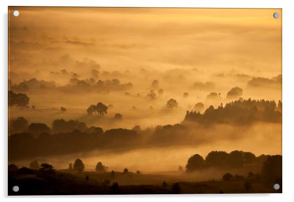 Golden mist over Castleton Acrylic by Andrew Kearton