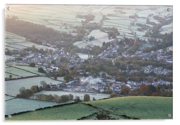 The village of Hayfield on a frosty morning Acrylic by Andrew Kearton