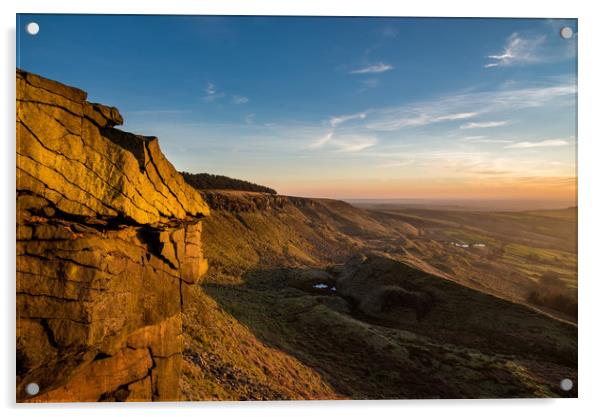 Sunset at Coombes edge, Charlesworth, Derbyshire Acrylic by Andrew Kearton