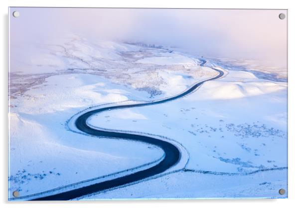 Bendy road through the snow Acrylic by Andrew Kearton