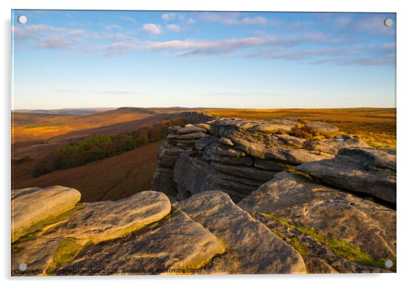 Stanage Edge in autumn, Peak District national park Acrylic by Andrew Kearton