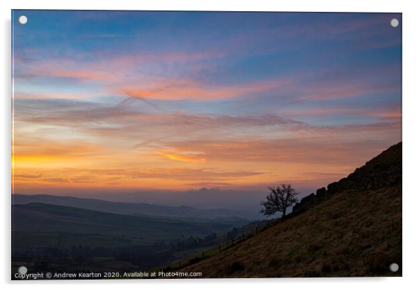 Dawn sky at Cown Edge, Glossop, Derbyshire Acrylic by Andrew Kearton